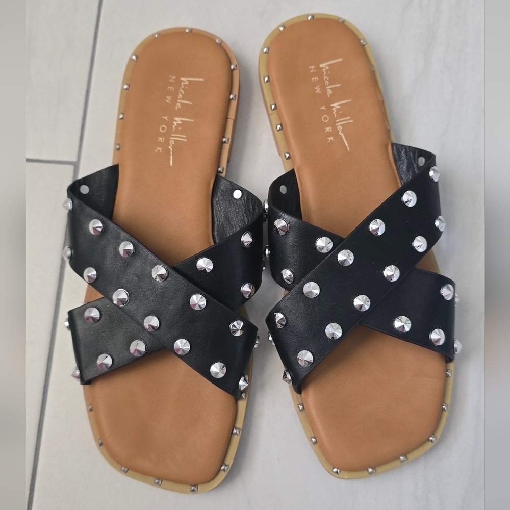 Nicole Miller Women shoes sandals Black Studded Slide Size 6